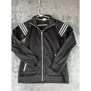 Adidas Women’s Black Full Zip Track Jacket Striped Sleeve Size Large Good